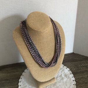 Multi Strand Pink Silver Chain Necklace